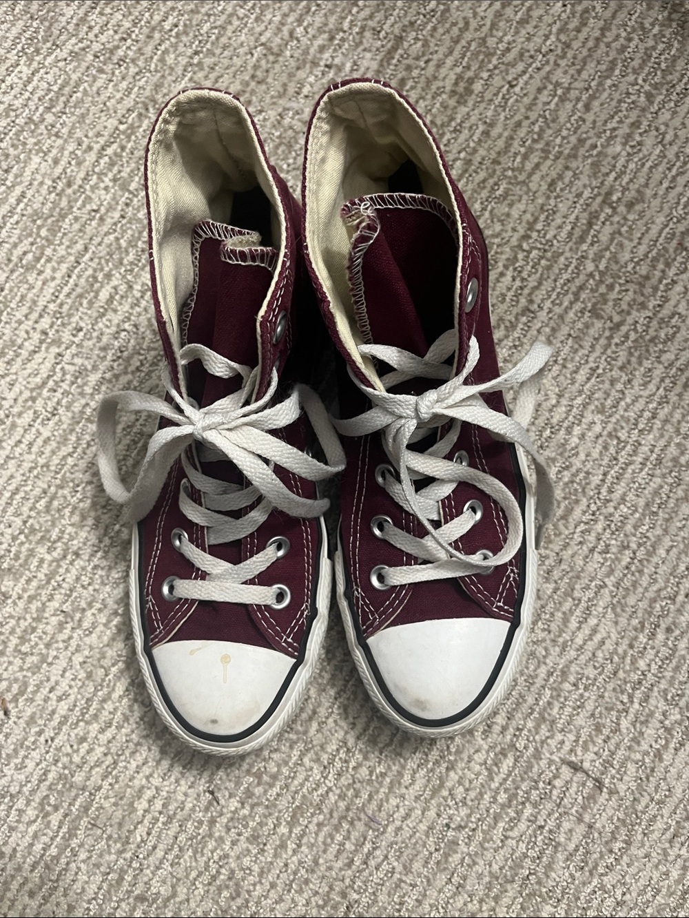 Converse High Top Sneakers Burgundy with White Accents - Picture 3 of 5